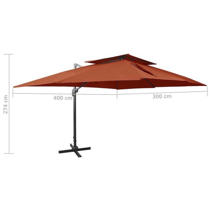Umbrelă de grădină cantilever cu blat dublu, teracotă, 400x300 cm WALTI