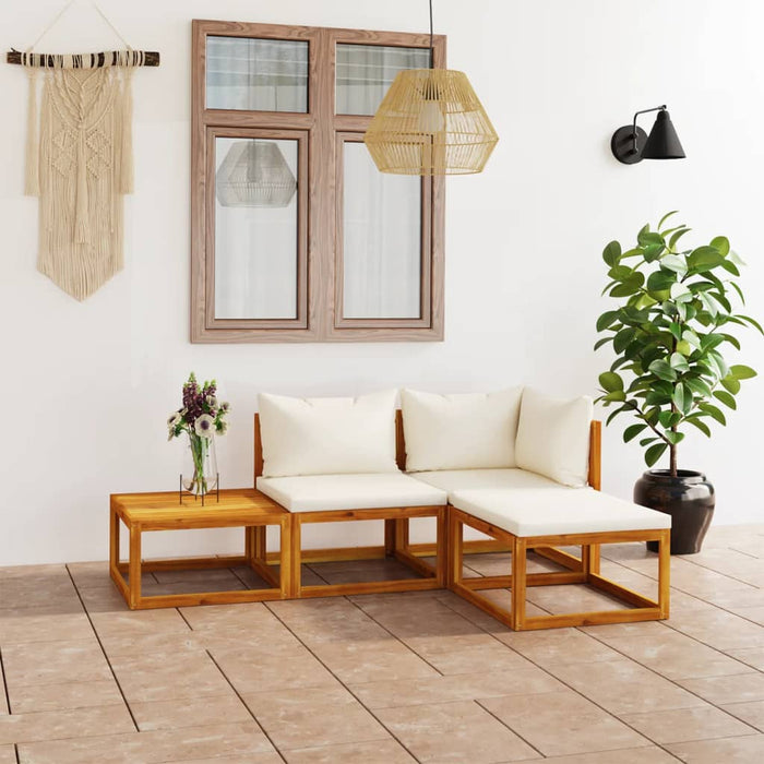 Set mobilier grădină cu perne, 4 piese, crem, lemn masiv acacia - WALTI WALTI