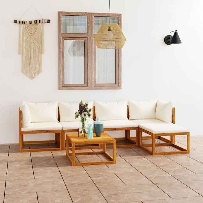 Set mobilier grădină cu perne, 6 piese, crem, lemn masiv acacia - WALTI WALTI