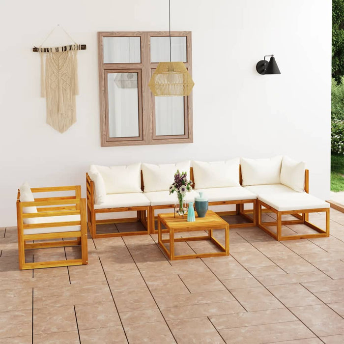 Set mobilier grădină cu perne, 7 piese, crem, lemn masiv acacia - WALTI WALTI