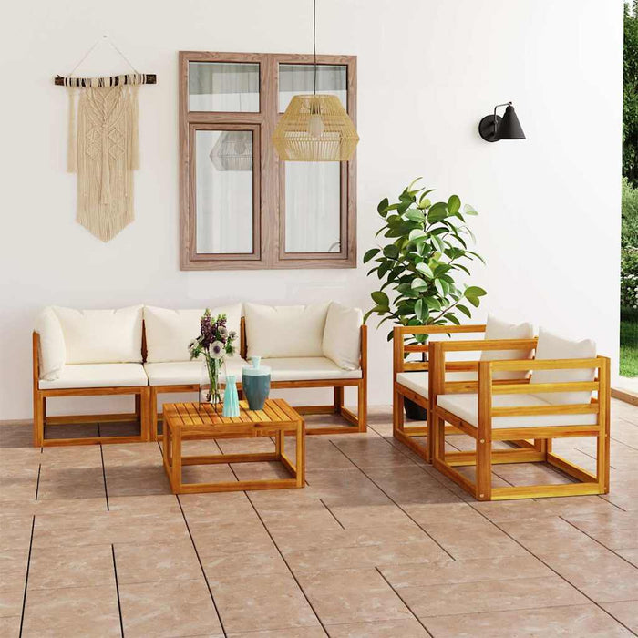 Set mobilier grădină cu perne, 6 piese, crem, lemn masiv acacia - WALTI WALTI