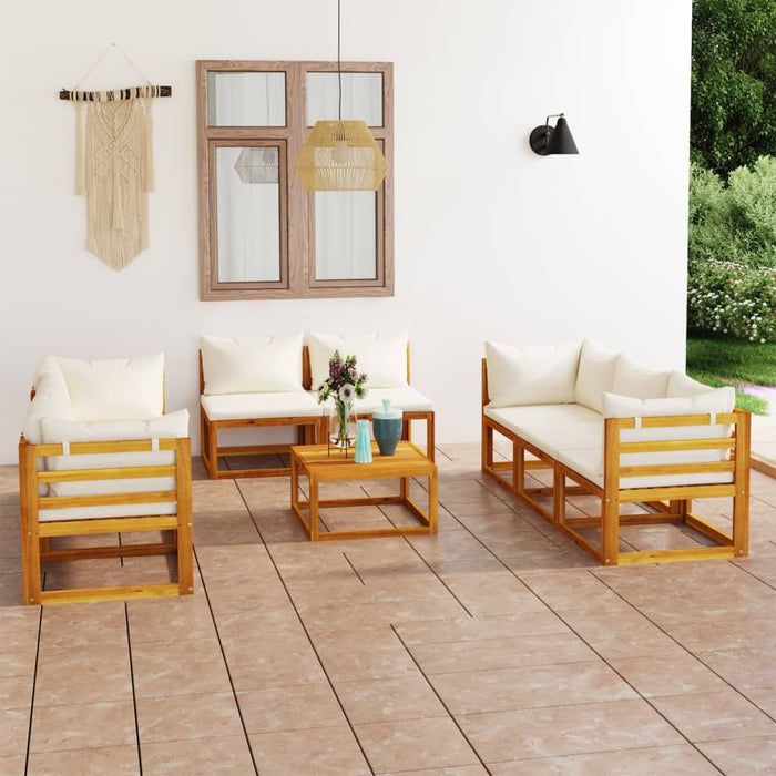 Set mobilier grădină cu perne crem, 9 piese, lemn masiv acacia WALTI