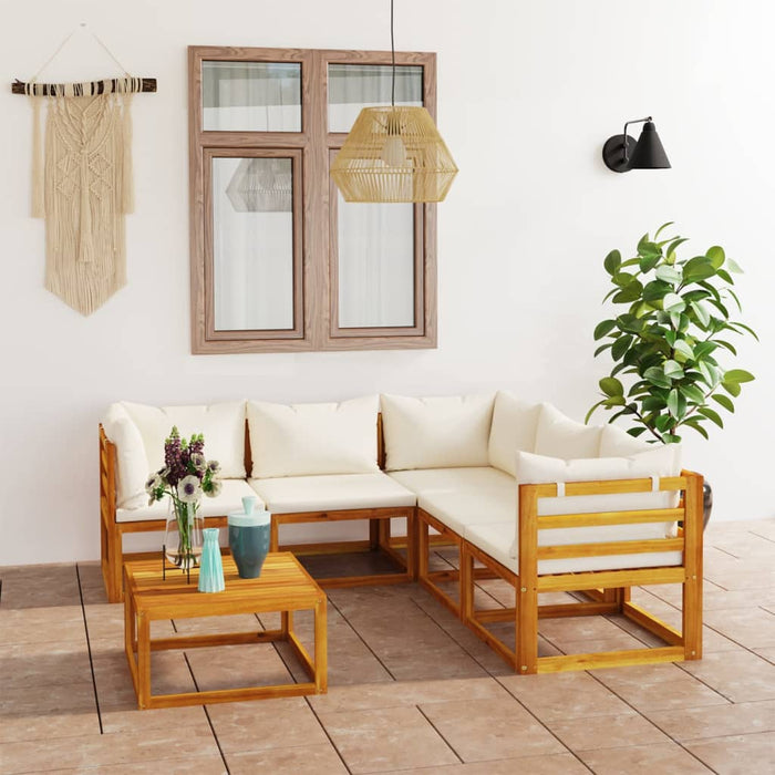 Set mobilier grădină cu perne, 6 piese, crem, lemn masiv acacia - WALTI WALTI