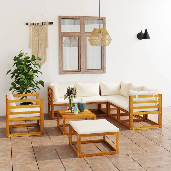 Set mobilier de grădină, 8 piese, perne crem, lemn masiv acacia - WALTI WALTI