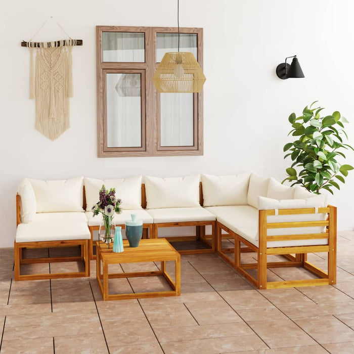 Set mobilier grădină cu perne, 8 piese, crem, lemn masiv acacia - WALTI WALTI