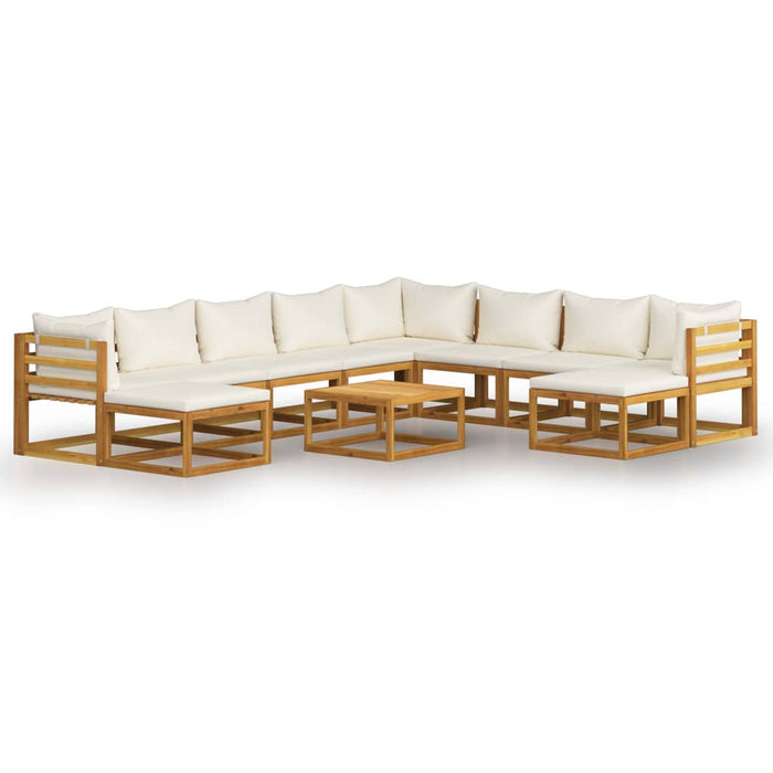 Set mobilier grădină cu perne 11 piese crem lemn masiv acacia - WALTI WALTI