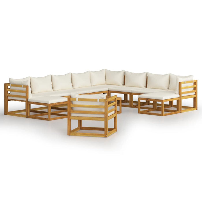 Set mobilier grădină cu perne 12 piese crem, lemn masiv acacia - WALTI WALTI