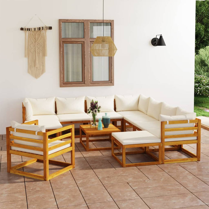 Set mobilier grădină cu perne 12 piese crem, lemn masiv acacia - WALTI WALTI