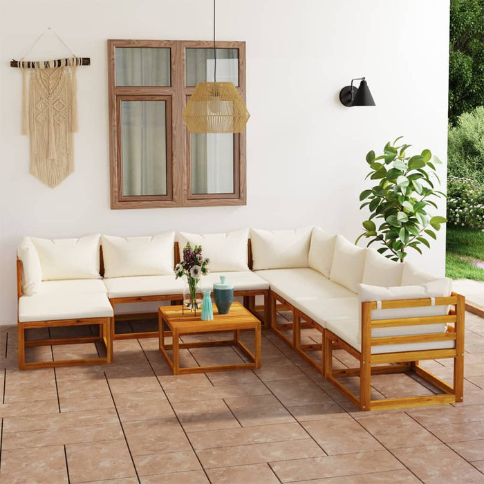 Set mobilier de grădină cu perne 9 piese crem lemn masiv acacia - WALTI WALTI