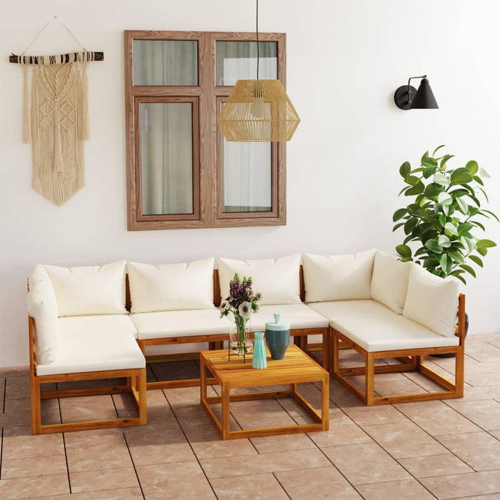 Set mobilier grădină cu perne, 7 piese, crem, lemn masiv acacia - WALTI WALTI