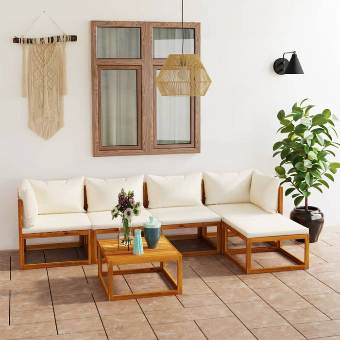 Set mobilier grădină cu perne, 6 piese, crem, lemn masiv acacia - WALTI WALTI