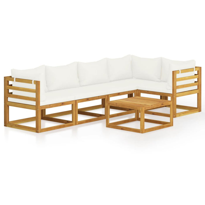 Set mobilier grădină cu perne, 6 piese, crem, lemn masiv acacia - WALTI WALTI