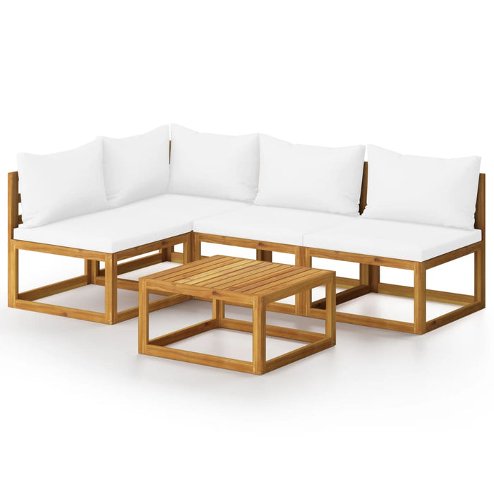 Set mobilier grădină cu perne, 5 piese, crem, lemn masiv acacia - WALTI WALTI