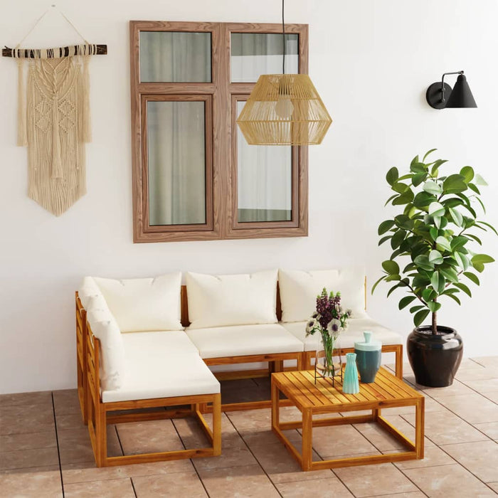 Set mobilier grădină cu perne, 5 piese, crem, lemn masiv acacia - WALTI WALTI