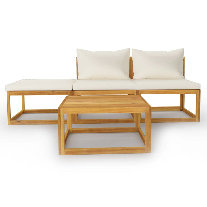 Set mobilier grădină cu perne, 4 piese, crem, lemn masiv acacia - WALTI WALTI