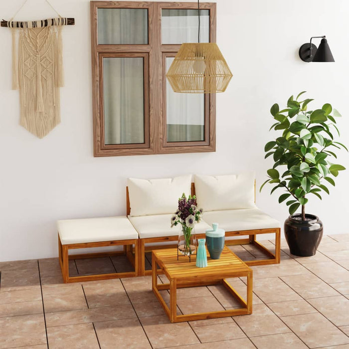 Set mobilier grădină cu perne, 4 piese, crem, lemn masiv acacia - WALTI WALTI