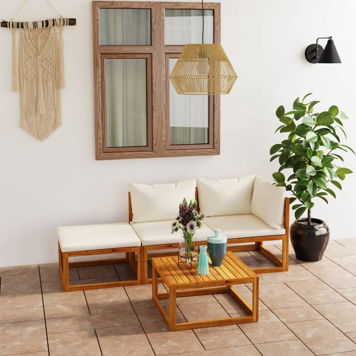 Set mobilier grădină cu perne, 4 piese, crem, lemn masiv acacia - WALTI WALTI