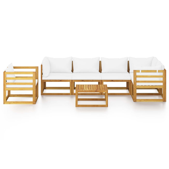 Set mobilier grădină cu perne, 7 piese, crem, lemn masiv acacia - WALTI WALTI