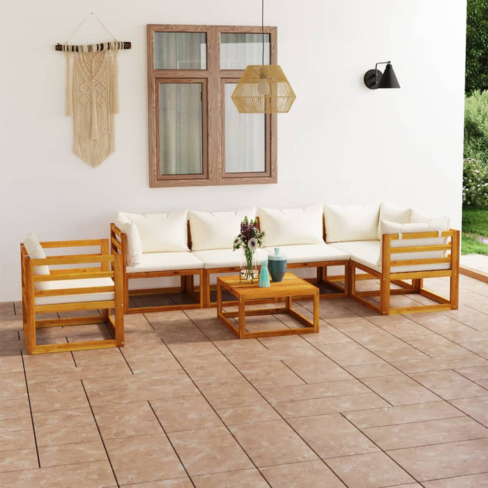 Set mobilier grădină cu perne, 7 piese, crem, lemn masiv acacia - WALTI WALTI