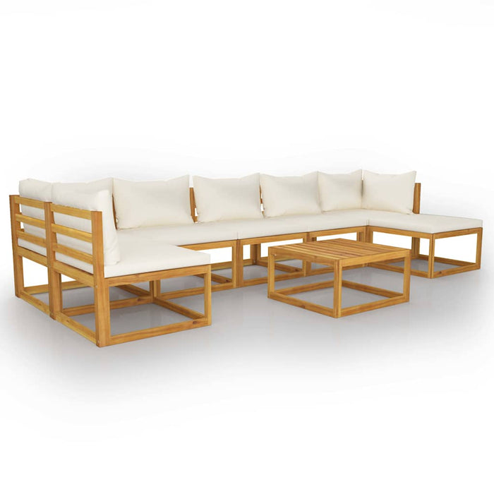 Set mobilier grădină cu perne, 8 piese, crem, lemn masiv acacia - WALTI WALTI