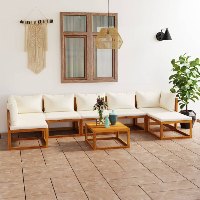 Set mobilier grădină cu perne, 8 piese, crem, lemn masiv acacia - WALTI WALTI