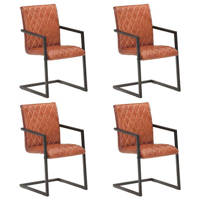 Scaune de bucătărie cantilever, 4 buc., maro, piele naturală WALTI