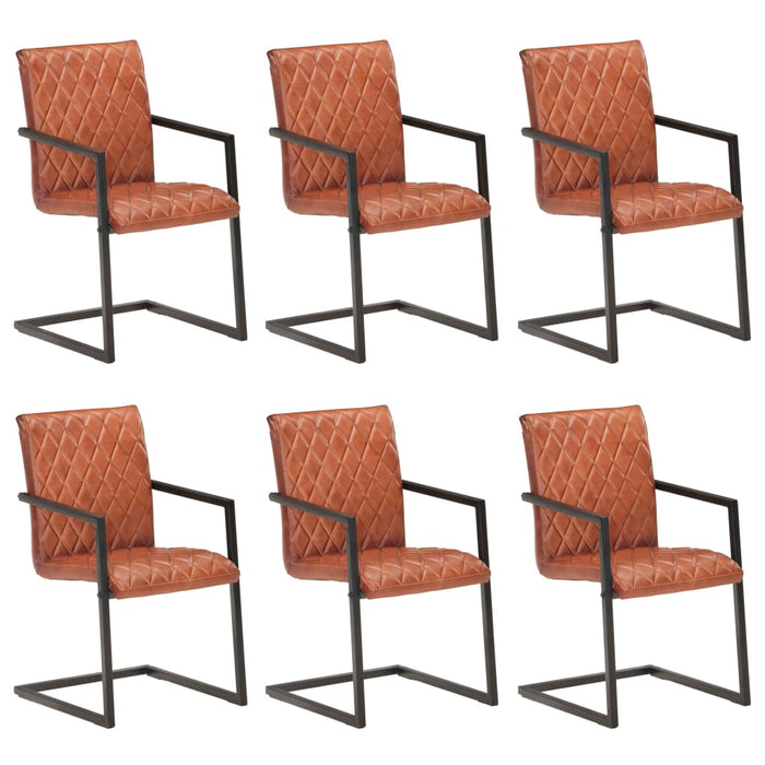 Scaune de bucătărie cantilever, 6 buc., maro, piele naturală WALTI