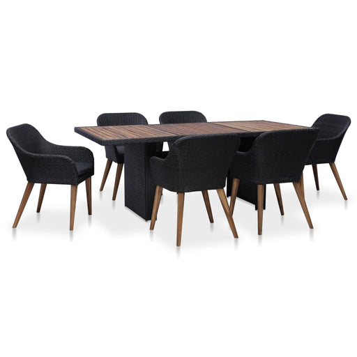 Set mobilier de exterior cu perne, 7 piese, negru, poliratan - WALTI WALTI