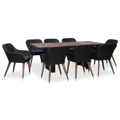 Set mobilier de grădină cu perne, 9 piese, negru, poliratan - WALTI WALTI
