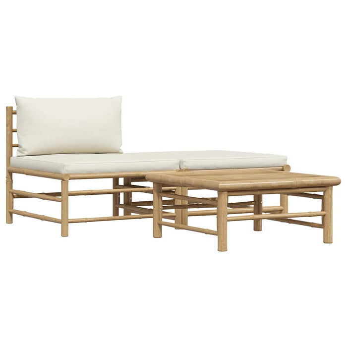 Set mobilier de grădină, cu perne alb crem, 3 piese, bambus - WALTI WALTI