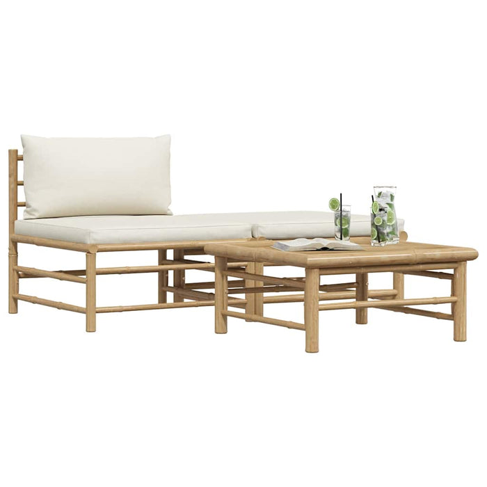 Set mobilier de grădină, cu perne alb crem, 3 piese, bambus - WALTI WALTI
