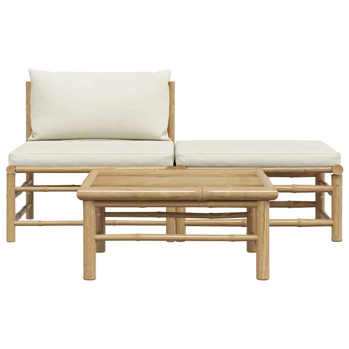 Set mobilier de grădină, cu perne alb crem, 3 piese, bambus - WALTI WALTI