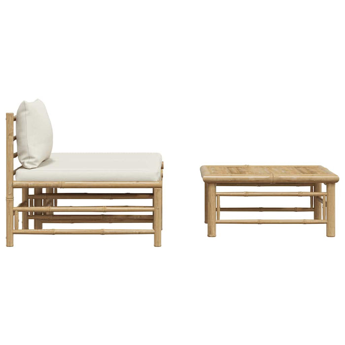 Set mobilier de grădină, cu perne alb crem, 3 piese, bambus - WALTI WALTI