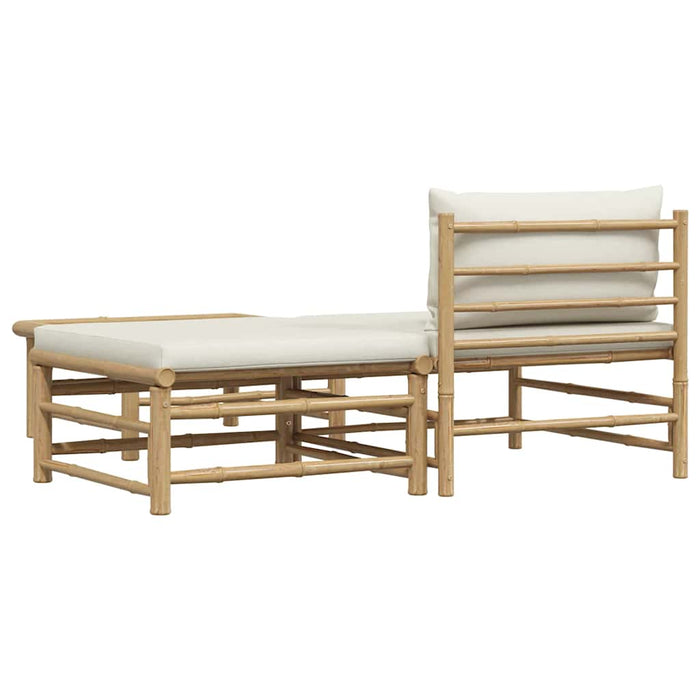 Set mobilier de grădină, cu perne alb crem, 3 piese, bambus - WALTI WALTI