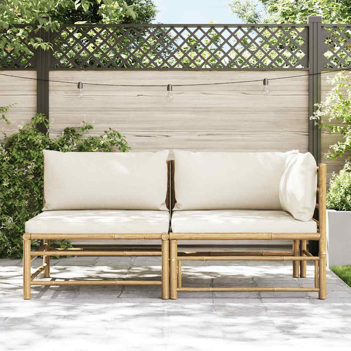 Set mobilier de grădină cu perne alb crem, 2 piese, bambus - WALTI WALTI