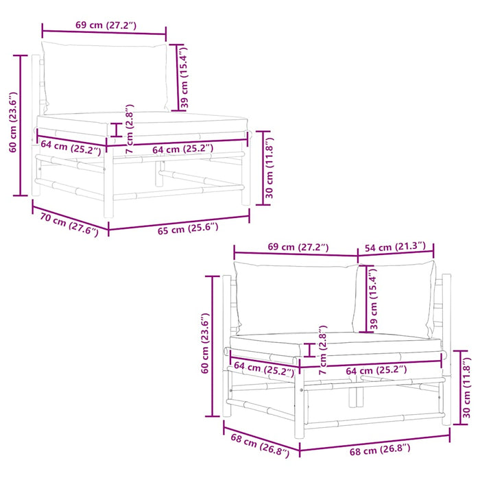 Set mobilier de grădină cu perne alb crem, 2 piese, bambus - WALTI WALTI