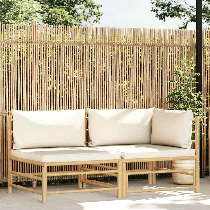 Set mobilier de grădină cu perne alb crem, 2 piese, bambus - WALTI WALTI