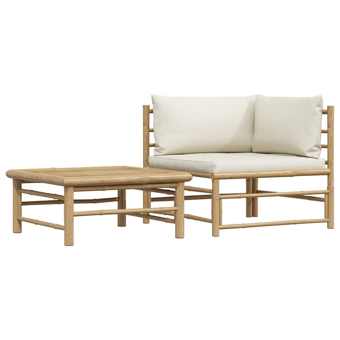 Set mobilier de grădină, 2 piese, perne alb crem, bambus - WALTI WALTI