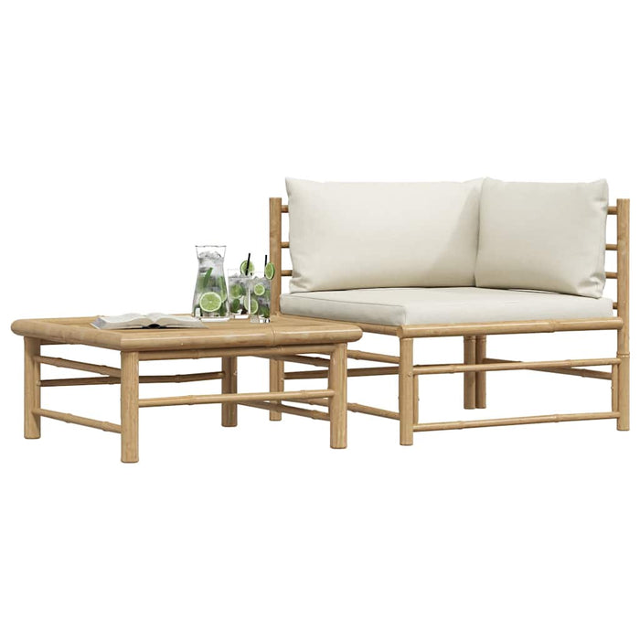 Set mobilier de grădină, 2 piese, perne alb crem, bambus - WALTI WALTI