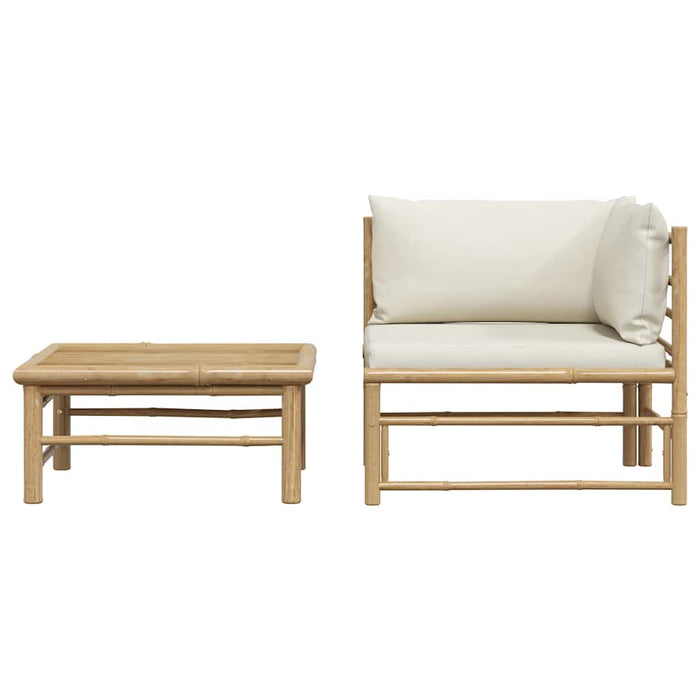 Set mobilier de grădină, 2 piese, perne alb crem, bambus - WALTI WALTI