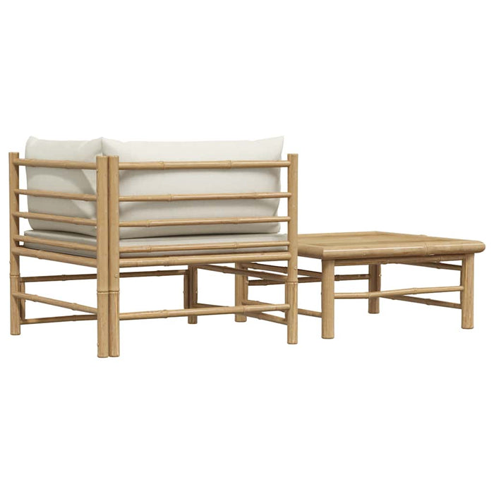 Set mobilier de grădină, 2 piese, perne alb crem, bambus - WALTI WALTI
