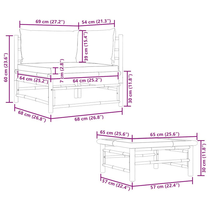 Set mobilier de grădină, 2 piese, perne alb crem, bambus - WALTI WALTI