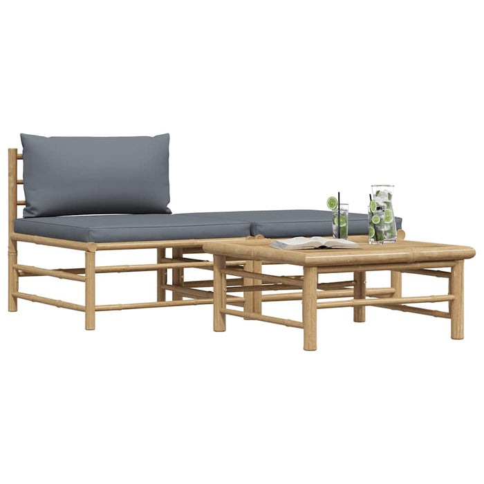 Set mobilier de grădină, perne gri închis, 3 piese, bambus - WALTI WALTI