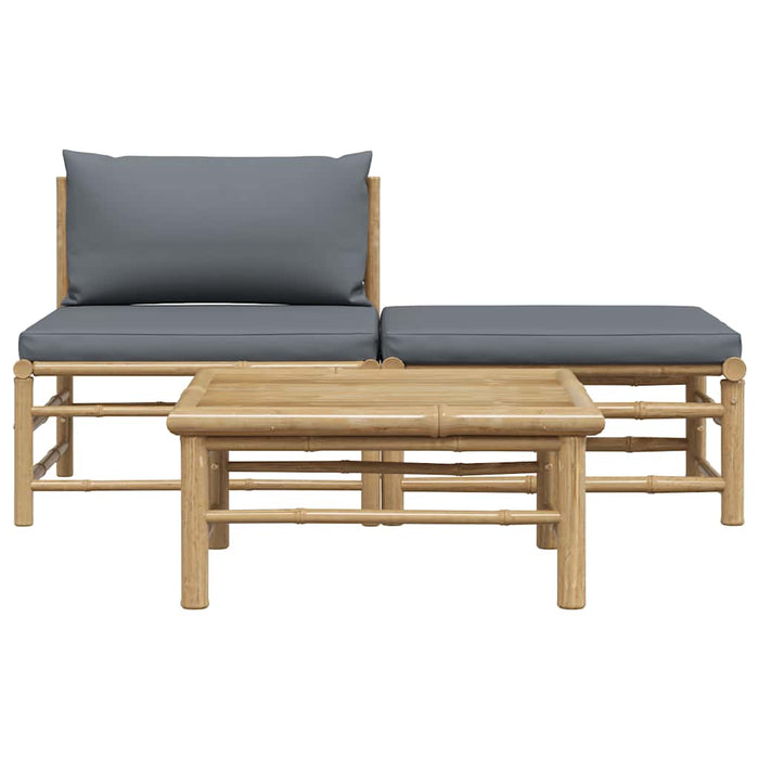 Set mobilier de grădină, perne gri închis, 3 piese, bambus - WALTI WALTI