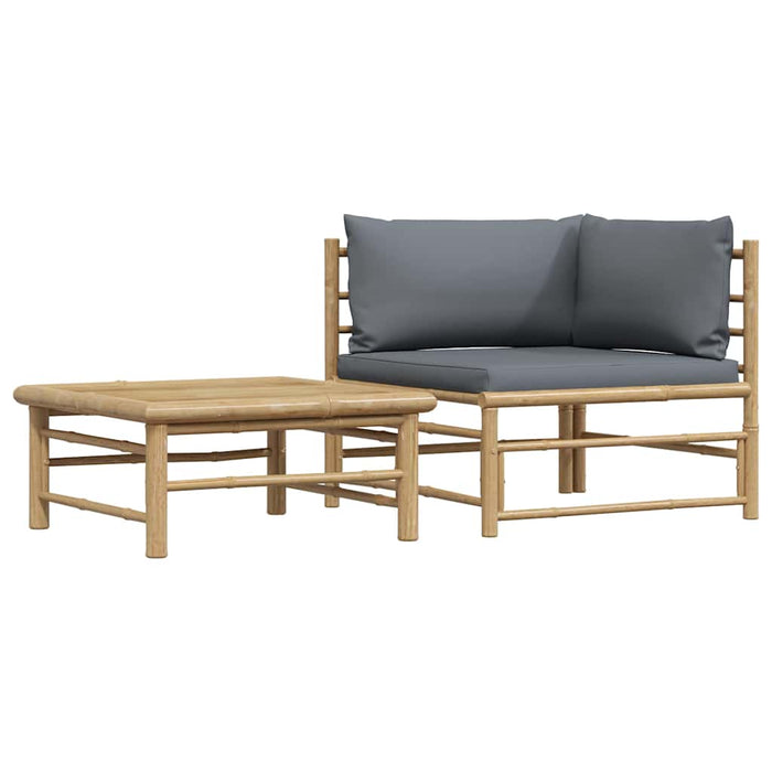 Set mobilier de grădină, 2 piese, perne gri închis, bambus - WALTI WALTI