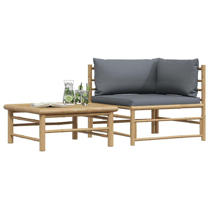 Set mobilier de grădină, 2 piese, perne gri închis, bambus - WALTI WALTI