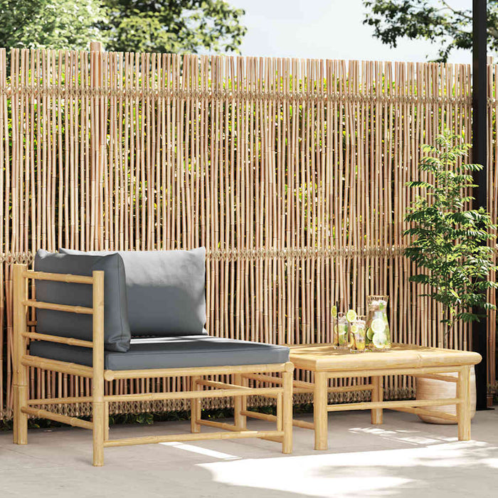 Set mobilier de grădină, 2 piese, perne gri închis, bambus - WALTI WALTI