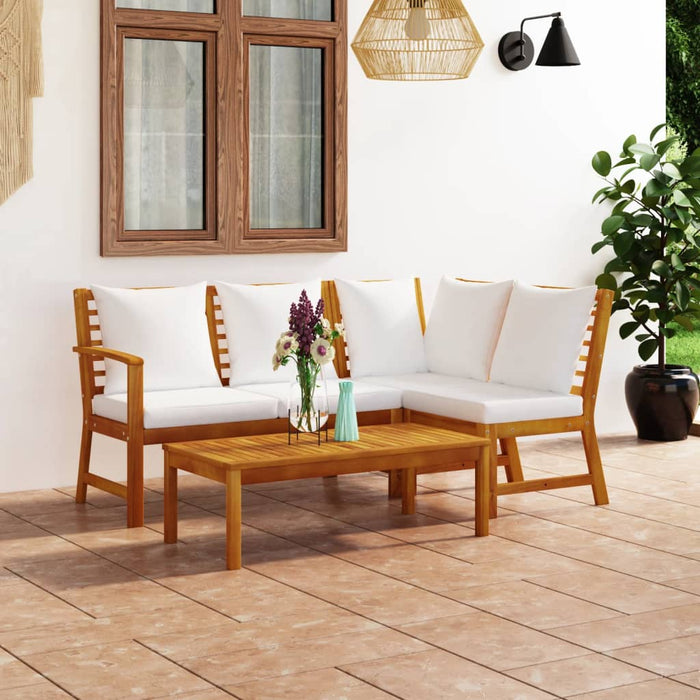Set mobilier de grădină, 4 piese, perne crem, lemn masiv acacia - WALTI WALTI