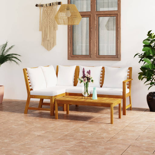 Set mobilier de grădină cu perne crem 4 piese lemn masiv acacia - WALTI WALTI