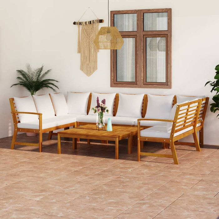 Set mobilier grădină cu perne, 9 piese, crem, lemn de acacia - WALTI WALTI